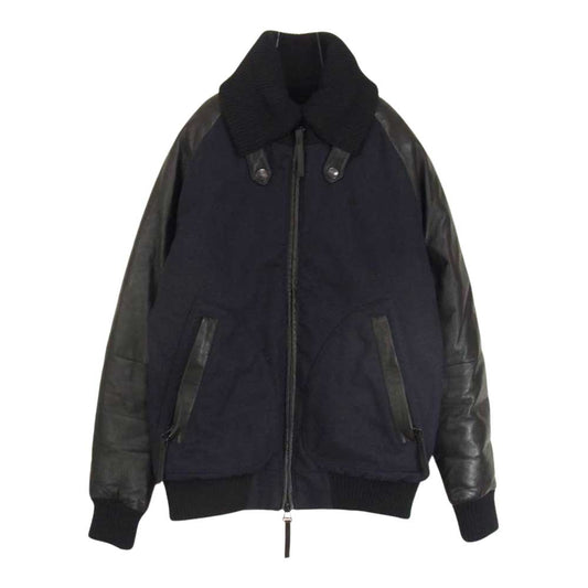 DUVETICA デュベティカ 国内正規品 POLINICE ポリニーチェ 袖レザー ウール  ダウン ジャケット ネイビー系 S【中古】
