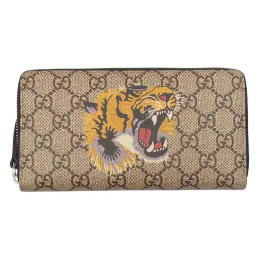 GUCCI グッチ 451273 GGスプリーム ラウンド ファスナー タイガー 長財布 ブラウン系【中古】
