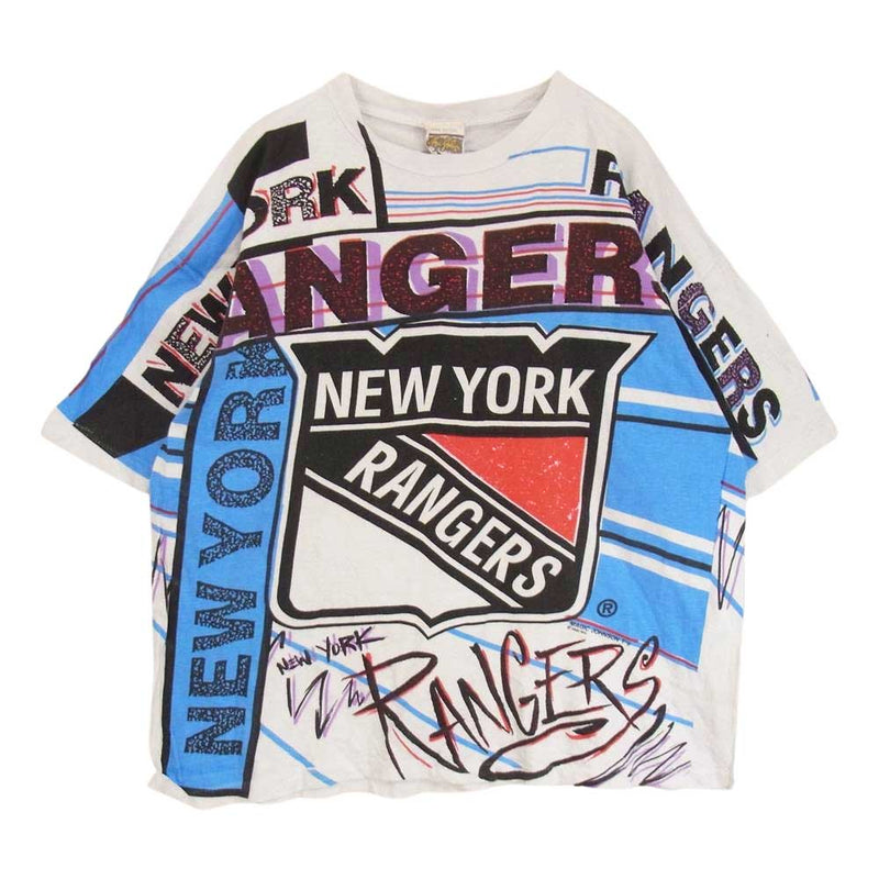 ヴィンテージ ny rangers tee ニューヨークレンジャーズ 総柄 Tシャツ ホワイト系 XL【中古】