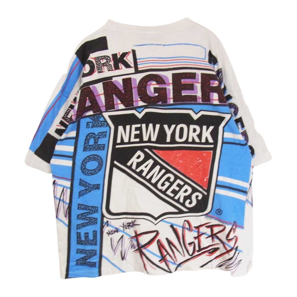 ヴィンテージ ny rangers tee ニューヨークレンジャーズ 総柄 Tシャツ ホワイト系 XL【中古】