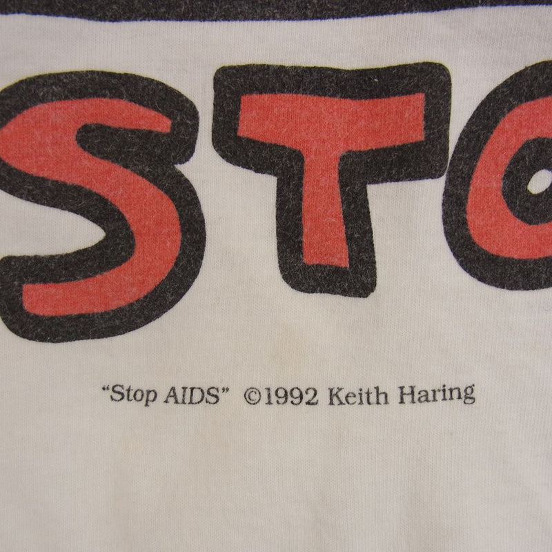 ヴィンテージ 90s Keith Haring STOP AIDS Tee キース へリング  Tシャツ ホワイト系 L【中古】
