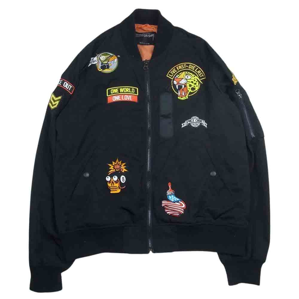 STUSSY ステューシー ONE WORLD ONE LOVE タイガー ワッペン フライト MA-1 ブルゾン ブラック系 M【中古】