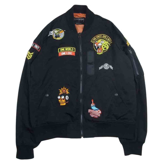 STUSSY ステューシー ONE WORLD ONE LOVE タイガー ワッペン フライト MA-1 ブルゾン ブラック系 M【中古】