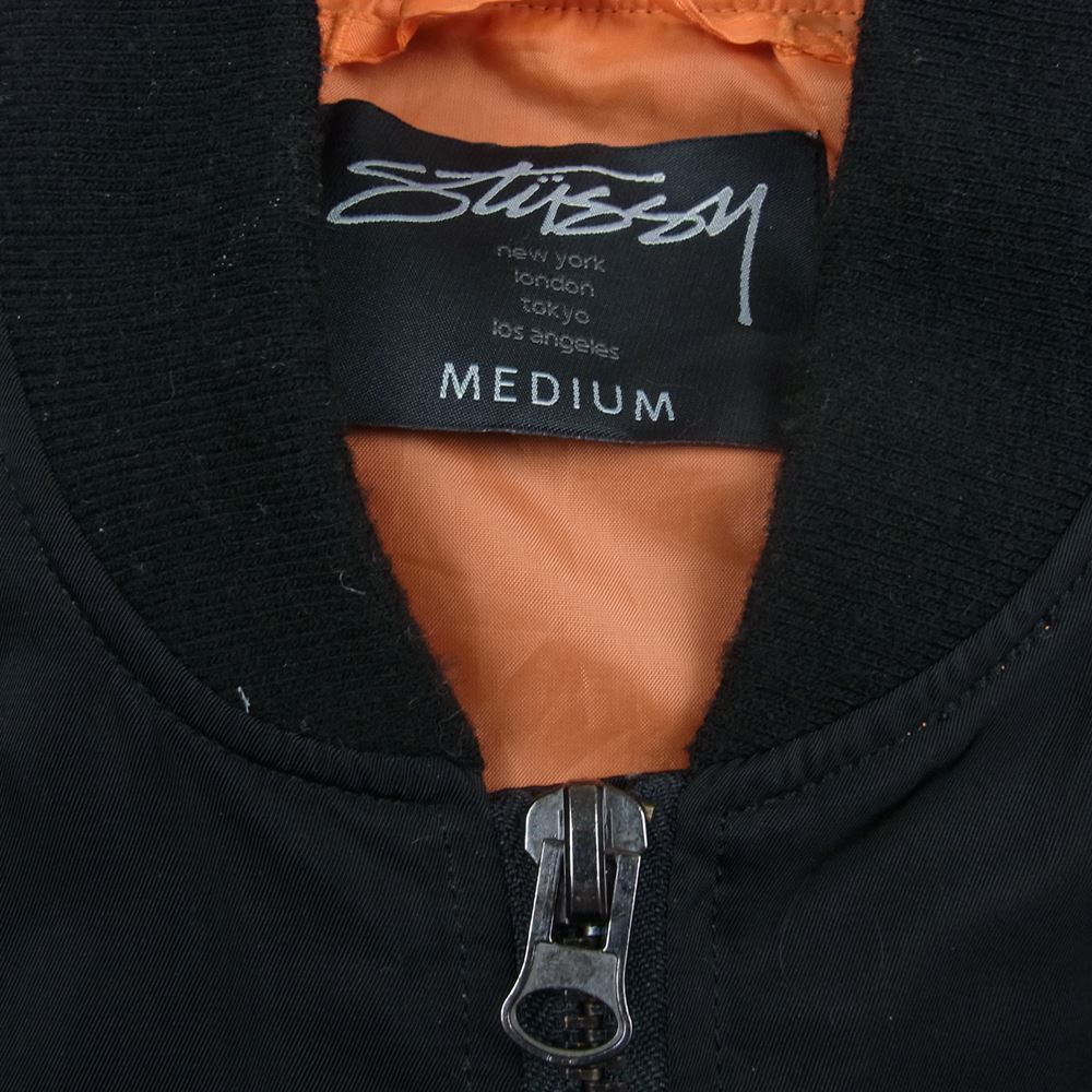 STUSSY ステューシー ONE WORLD ONE LOVE タイガー ワッペン フライト MA-1 ブルゾン ブラック系 M【中古】