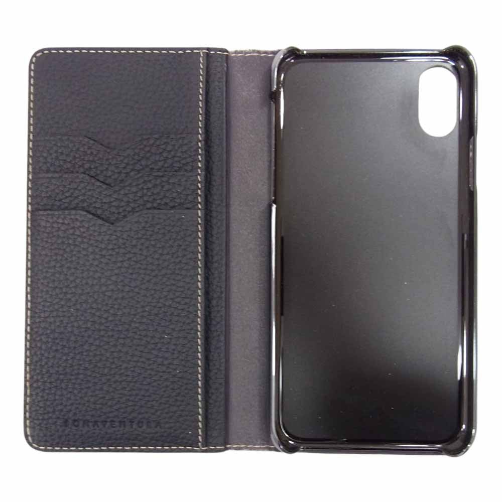 ボナベンチュラ iPhoneX XS レザー スマホ ケース 手帳型 ブラック系【中古】