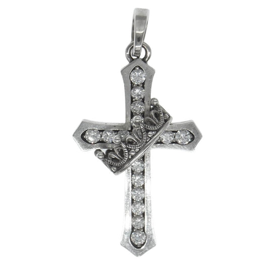 Justin Davis ジャスティンデイビス SPJ122-1 2 CLR CROSS WITH CROWN STONE クロスウィズクラウン ペンダントトップ シルバー系【中古】