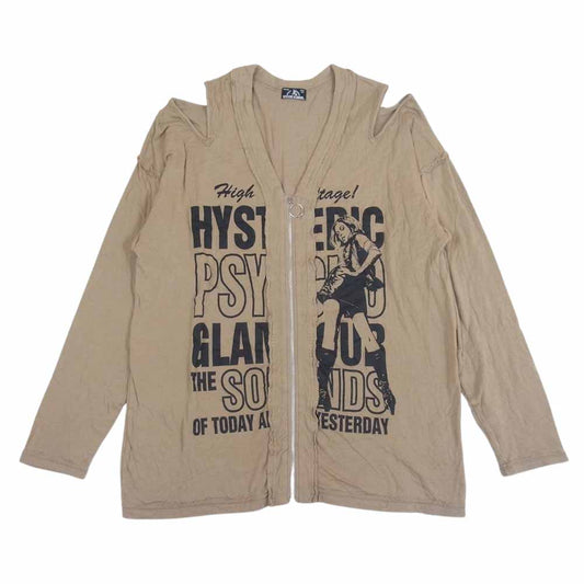 HYSTERIC GLAMOUR ヒステリックグラマー 01211CD02 PSYCHO SOUNDS プリント カーディガン ベージュ系 FREE【中古】