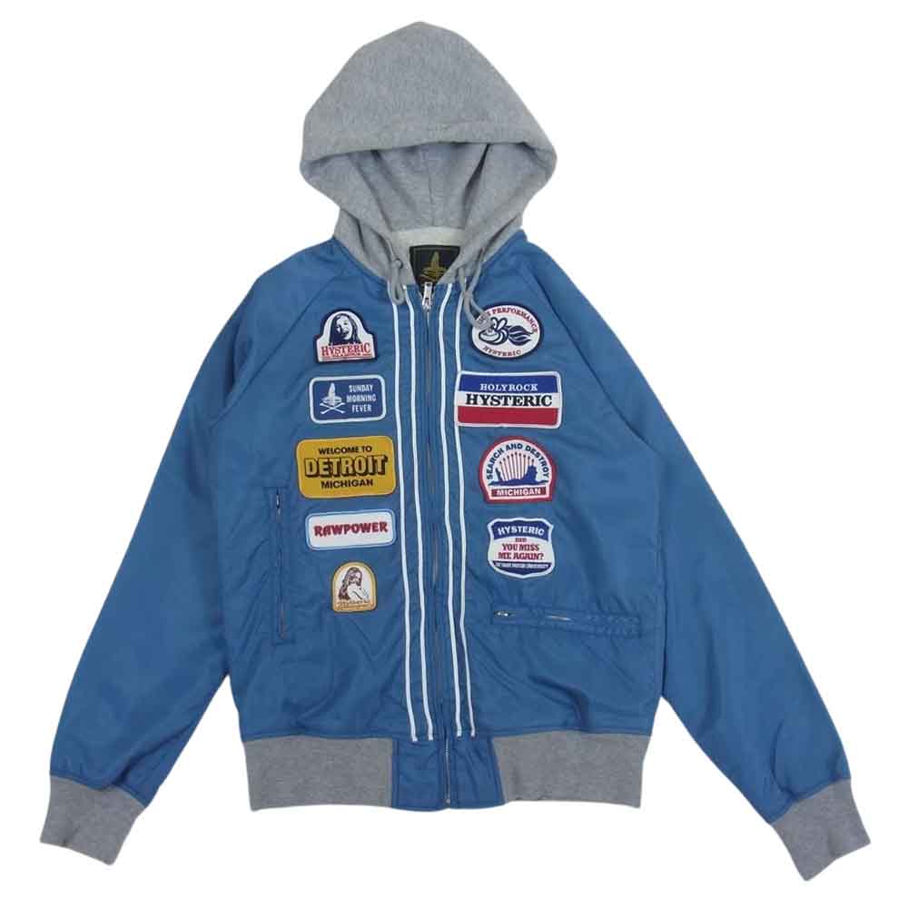 HYSTERIC GLAMOUR ヒステリックグラマー 0203AB03  フーデッド ナイロン ジャケット レーシング ジャンパー ライトブルー系 S【中古】