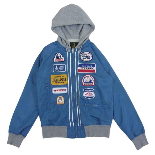 HYSTERIC GLAMOUR ヒステリックグラマー 0203AB03  フーデッド ナイロン ジャケット レーシング ジャンパー ライトブルー系 S【中古】