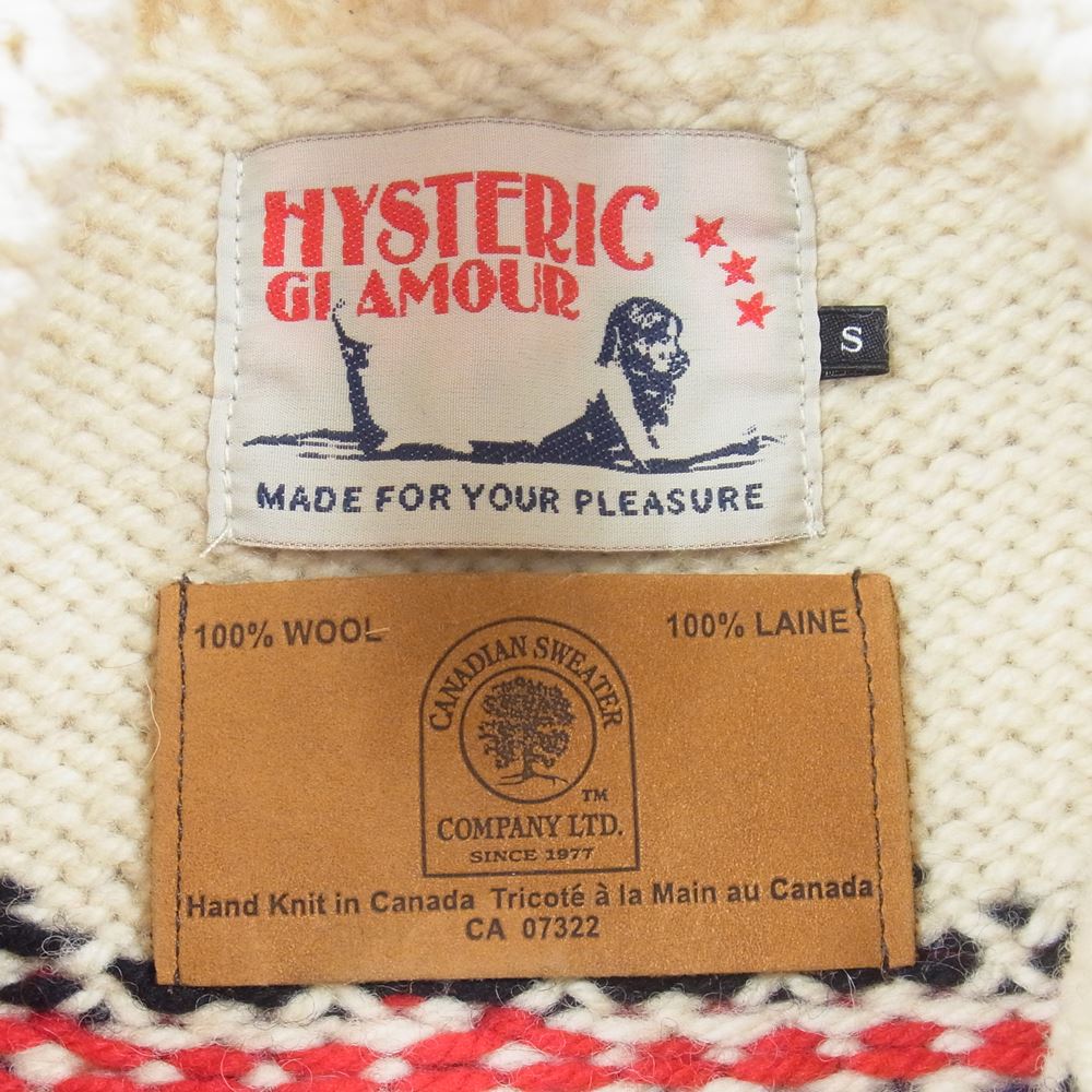 HYSTERIC GLAMOUR ヒステリックグラマー 0253ND11 WOODY WOODPECKER ウッディーウッドペッカー カウチンニット ジャケット オフホワイト系 S【中古】