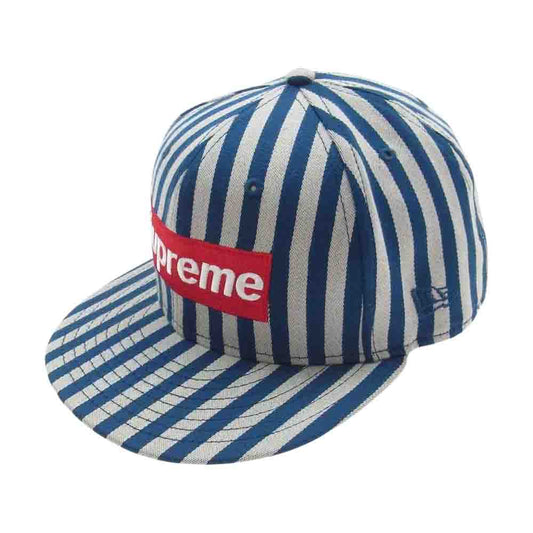 Supreme シュプリーム 13AW  Striped Box Logo New Era Cap ニューエラ ストライプ ボックスロゴ キャップ ブルー系 オフホワイト系 58.7cm【中古】