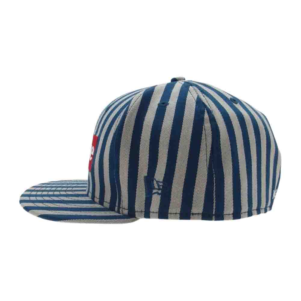 Supreme シュプリーム 13AW  Striped Box Logo New Era Cap ニューエラ ストライプ ボックスロゴ キャップ ブルー系 オフホワイト系 58.7cm【中古】