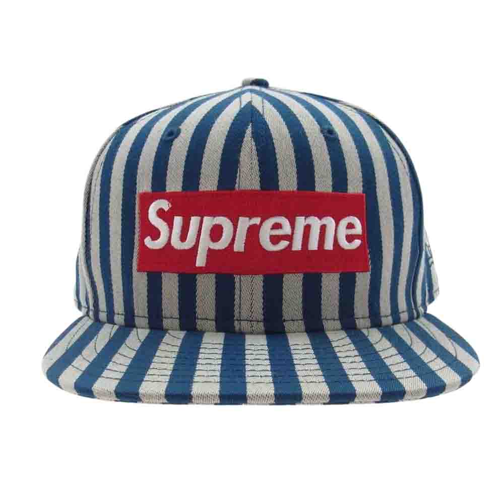 Supreme シュプリーム 13AW  Striped Box Logo New Era Cap ニューエラ ストライプ ボックスロゴ キャップ ブルー系 オフホワイト系 58.7cm【中古】