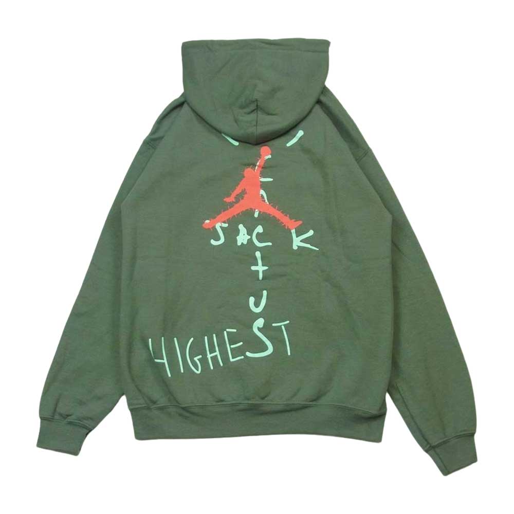 NIKE ナイキ AIR JORDAN Travis Scott エアージョーダン トラヴィススコット Cactus Jack Highest Hoodie カクタスジャック 加工 スウェット パーカー グレイッシュグリーン系 S【中古】