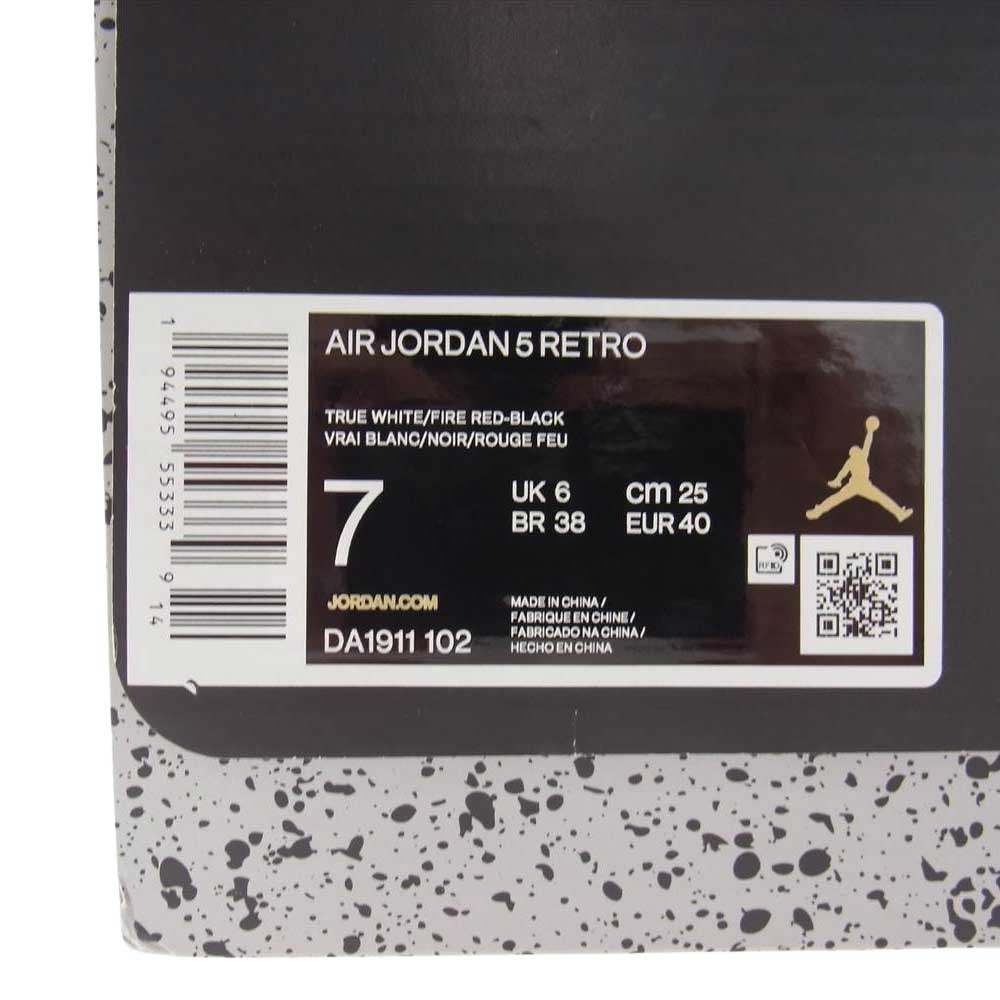 NIKE ナイキ DA1911-102 AIR JORDAN 5 RETRO FIRE RED エアジョーダン 5 レトロ ファイアレッド ハイカット スニーカー ホワイト系 レッド系 25.0cm【新古品】【未使用】【中古】