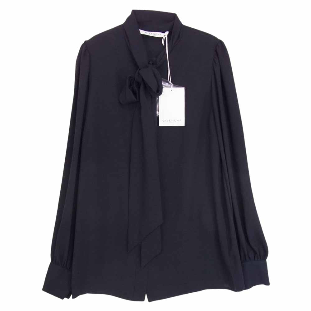 GIVENCHY ジバンシィ BW60NB11QE ポリエステル シフォン ボウタイ シャツ ブラック ネイビー系 34【新古品】【未使用】【中古】