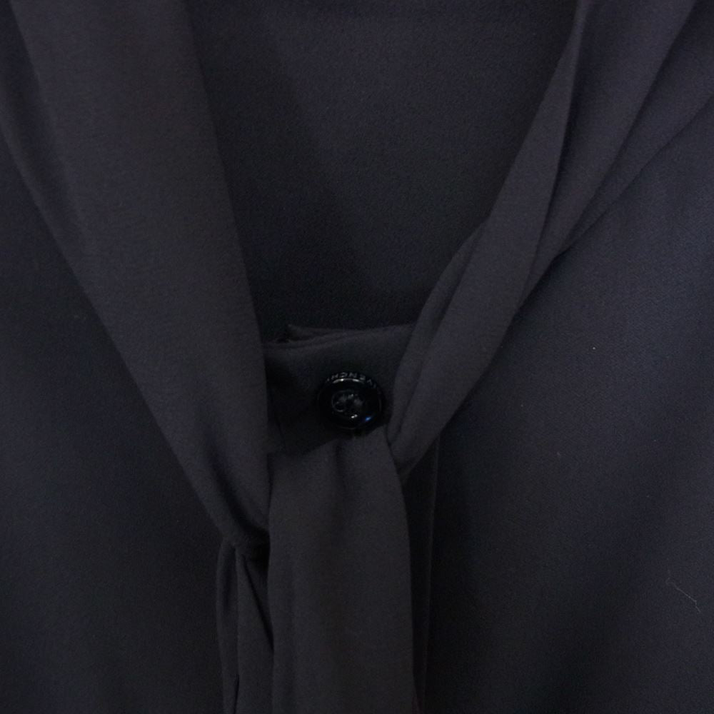 GIVENCHY ジバンシィ BW60NB11QE ポリエステル シフォン ボウタイ シャツ ブラック ネイビー系 34【新古品】【未使用】【中古】