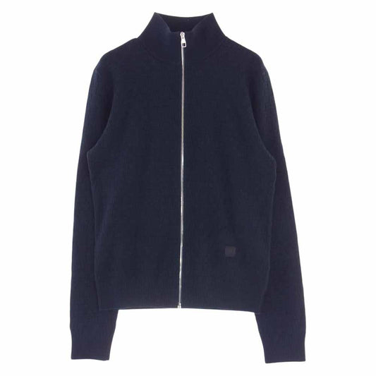 LOUIS VUITTON ルイ・ヴィトン 国内正規品 レザーパッチ ダミエ ドライバーズ ウール ニット フルジップ カーディガン ネイビー系 S【中古】