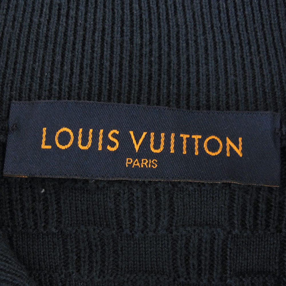 LOUIS VUITTON ルイ・ヴィトン 国内正規品 レザーパッチ ダミエ ドライバーズ ウール ニット フルジップ カーディガン ネイビー系 S【中古】