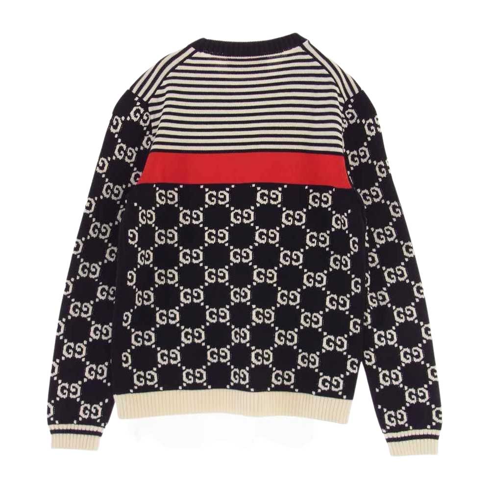 GUCCI グッチ 496458 GG ストライプ コットン ニット ブラック系 ホワイト系 M【美品】【中古】