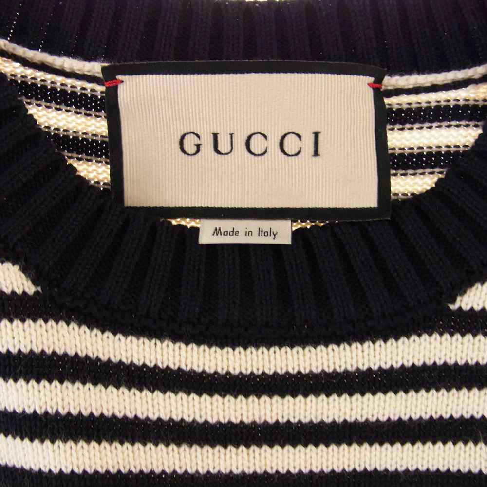 GUCCI グッチ 496458 GG ストライプ コットン ニット ブラック系 ホワイト系 M【美品】【中古】