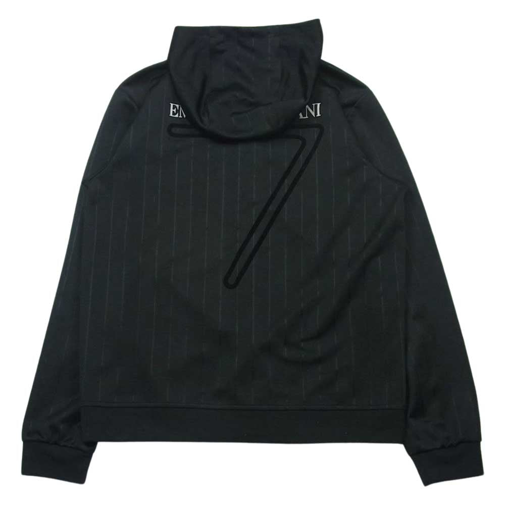 Emporio Armani エンポリオ・アルマーニ EA7 ストライプ フード付き トラックジャケット ジャージー ジップ パーカー ブラック系 XL【中古】