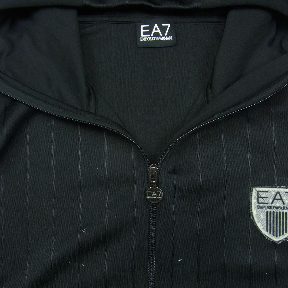 Emporio Armani エンポリオ・アルマーニ EA7 ストライプ フード付き トラックジャケット ジャージー ジップ パーカー ブラック系 XL【中古】