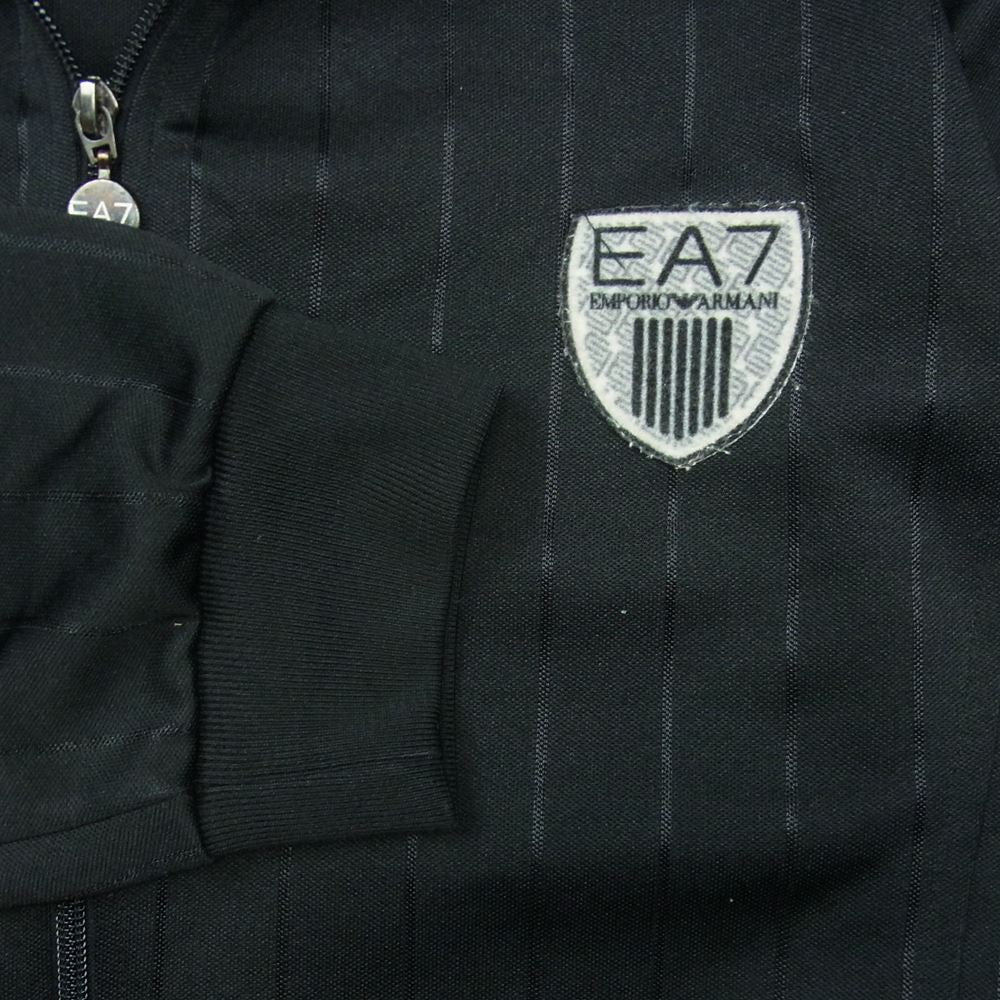 Emporio Armani エンポリオ・アルマーニ EA7 ストライプ フード付き トラックジャケット ジャージー ジップ パーカー ブラック系 XL【中古】