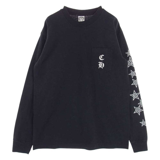 CHROME HEARTS クロムハーツ（原本無） Malibu Exclusive Stars L/S T-shirt CHプラス ホースシュー ポケット付き 長袖Tシャツ ブラック系 L【中古】