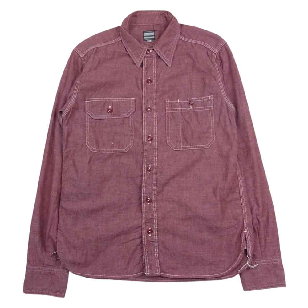 MOMOTARO JEANS 桃太郎ジーンズ シャンブレー ワーク シャツ エンジ系 36【中古】