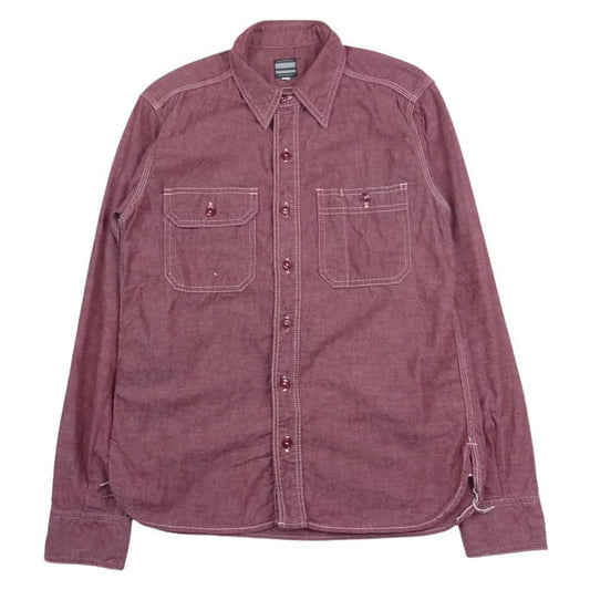 MOMOTARO JEANS 桃太郎ジーンズ シャンブレー ワーク シャツ エンジ系 36【中古】