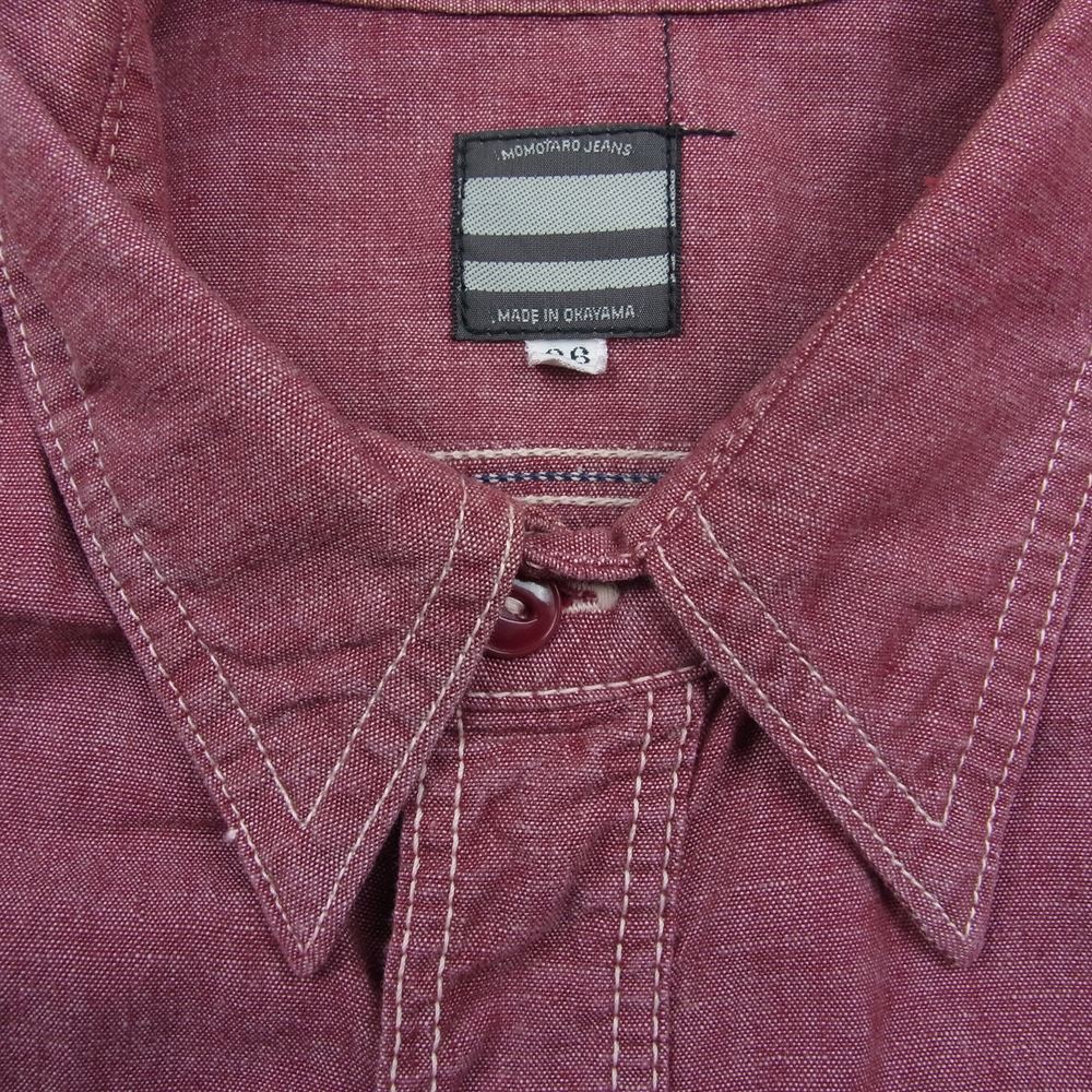 MOMOTARO JEANS 桃太郎ジーンズ シャンブレー ワーク シャツ エンジ系 36【中古】