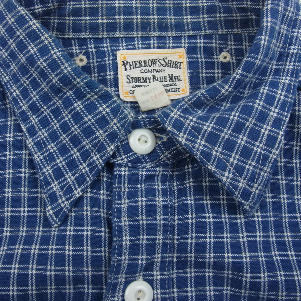 Pherrow's フェローズ ラウンドヨーク チェック ワーク シャツ ネイビー系 S【中古】