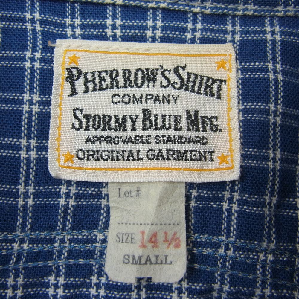 Pherrow's フェローズ ラウンドヨーク チェック ワーク シャツ ネイビー系 S【中古】