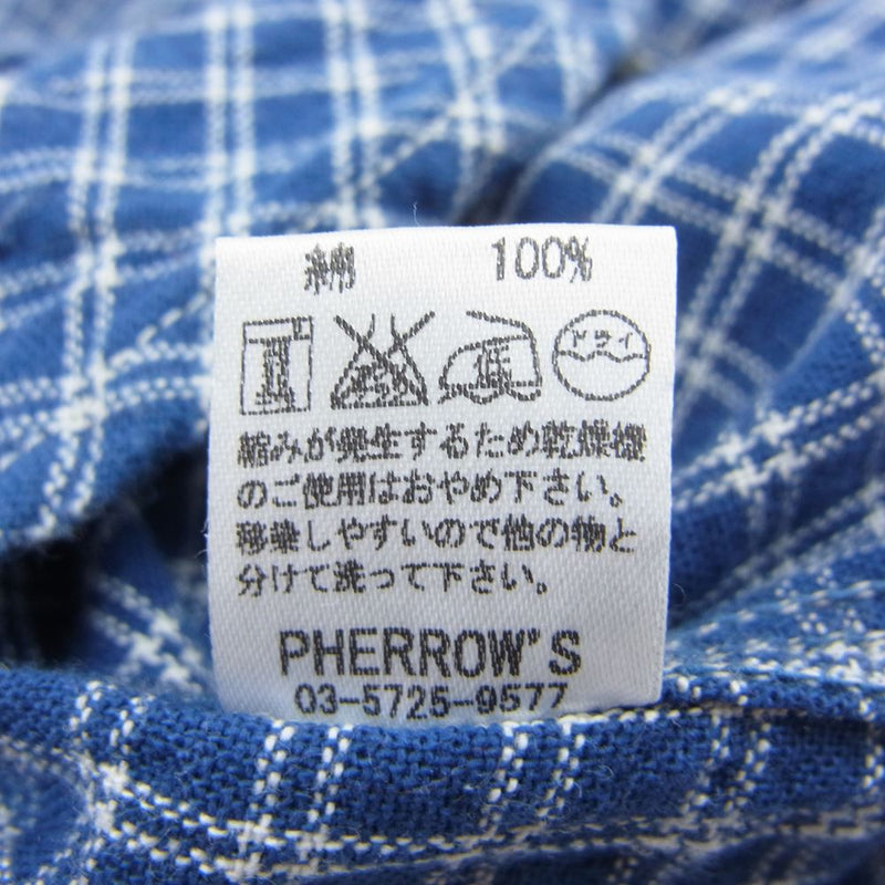 Pherrow's フェローズ ラウンドヨーク チェック ワーク シャツ ネイビー系 S【中古】