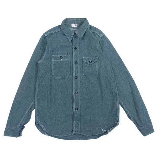 The REAL McCOY'S ザリアルマッコイズ 409 DOUBLE DIAMOND TWIST CHAMBRAY SHIRT シャンブレー シャツ グリーン系 14【中古】
