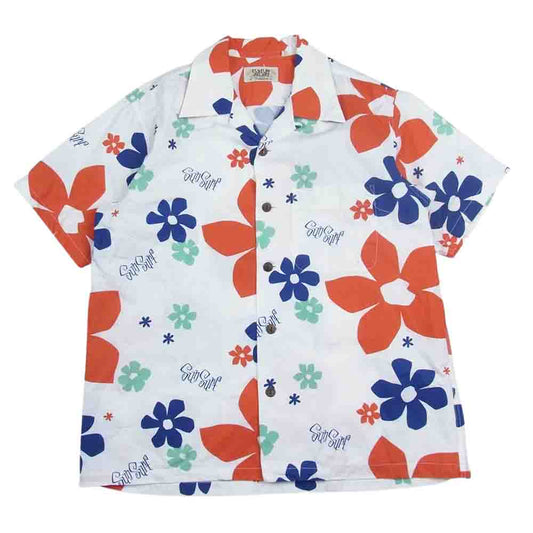 SUN SURF サンサーフ SS37922 Masked Marvel COTTON S/S OPEN SHIRT ABSTRACT FLOWER アロハ シャツ ホワイト系 S【中古】