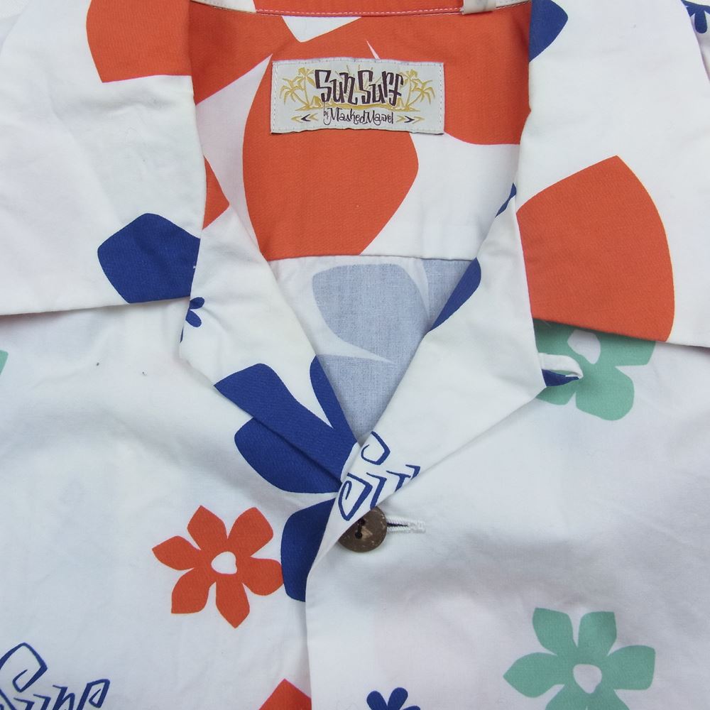 SUN SURF サンサーフ SS37922 Masked Marvel COTTON S/S OPEN SHIRT ABSTRACT FLOWER アロハ シャツ ホワイト系 S【中古】