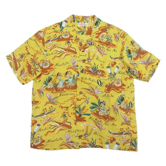 SUN SURF サンサーフ SS37771 HAWAIIAN SHIRT HAWAIIAN HULA ハワイアン シャツ アロハシャツ イエロー系 S【中古】