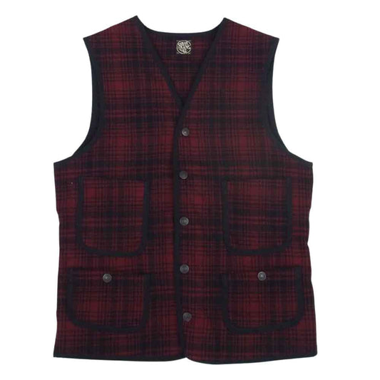 SUGAR CANE シュガーケーン SC13207 FICTION ROMANCE 21.25oz.WOOL CHECK CRUISER VEST ベスト レッド系 36【中古】