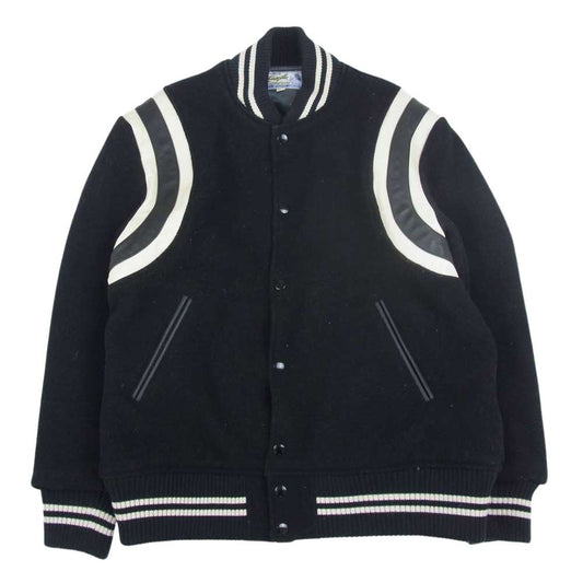 WHITESVILLE ホワイツビル WV14907 メルトン レザー スタジアム ジャンパー アワード ジャケット スタジャン ブラック系 38【中古】