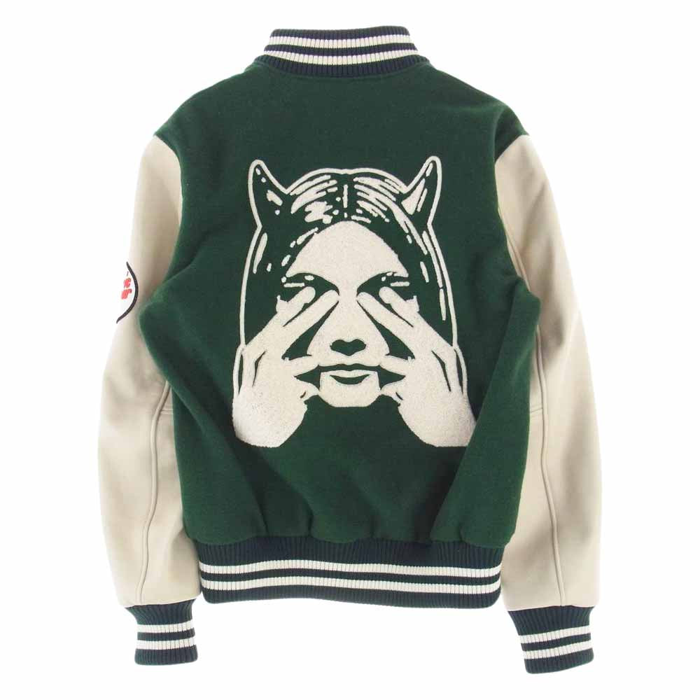 HYSTERIC GLAMOUR ヒステリックグラマー 02223AB09 SEE NO EVIL 刺繍 ヴァーシティ スタジアム ジャケット スタジャン グリーン系 ベージュ系 M【中古】