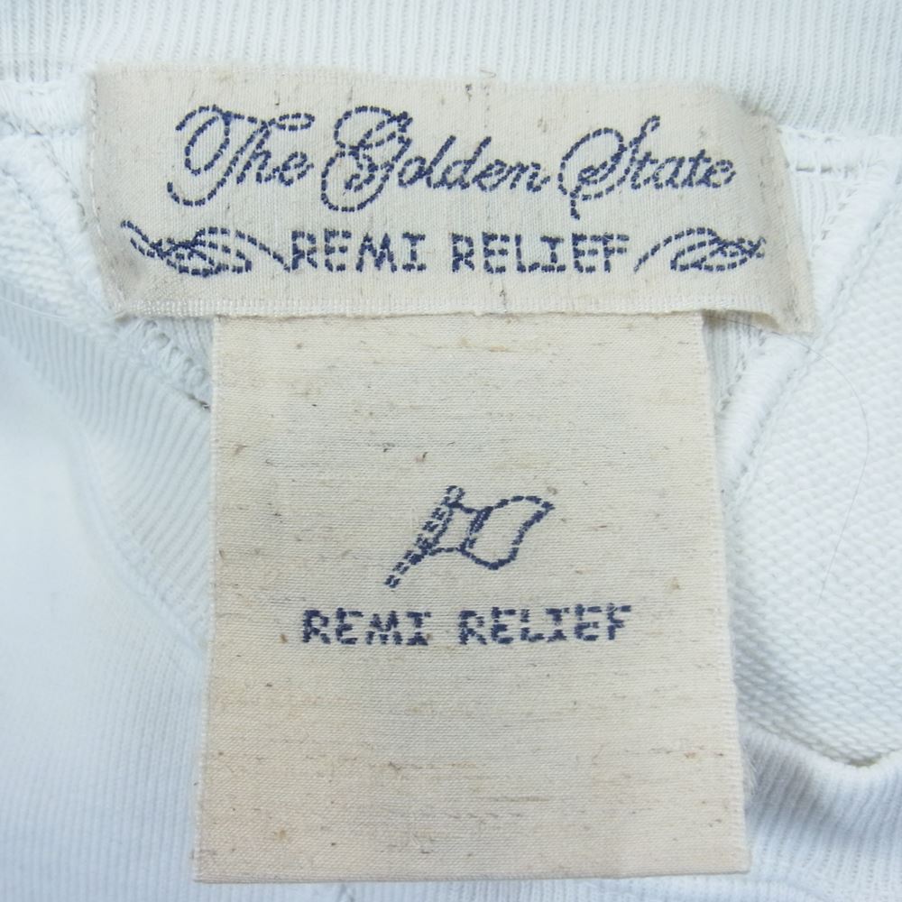 REMI RELIEF レミレリーフ ダメージ加工 両Vガゼット クルーネック スウェット トレーナー オフホワイト系 M【中古】