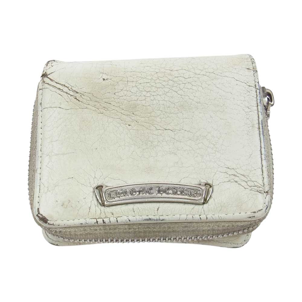 CHROME HEARTS クロムハーツ（原本無） SQ ZIP BILL スクエア ジップ ビル ラウンドジップ レザー ウォレット 財布 ホワイト系【中古】