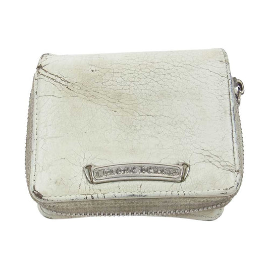 CHROME HEARTS クロムハーツ（原本無） SQ ZIP BILL スクエア ジップ ビル ラウンドジップ レザー ウォレット 財布 ホワイト系【中古】