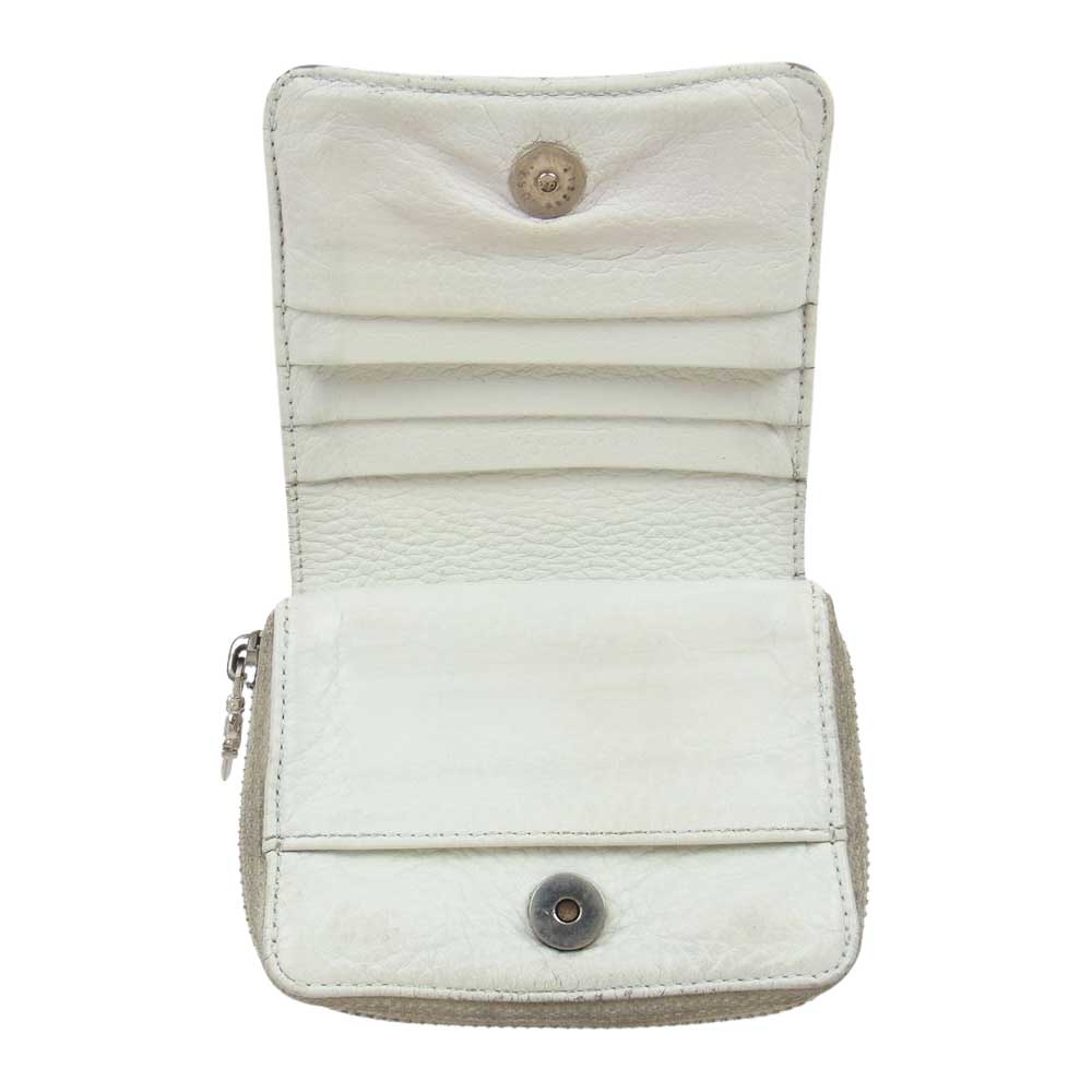 CHROME HEARTS クロムハーツ（原本無） SQ ZIP BILL スクエア ジップ ビル ラウンドジップ レザー ウォレット 財布 ホワイト系【中古】