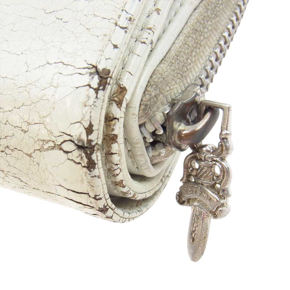 CHROME HEARTS クロムハーツ（原本無） SQ ZIP BILL スクエア ジップ ビル ラウンドジップ レザー ウォレット 財布 ホワイト系【中古】