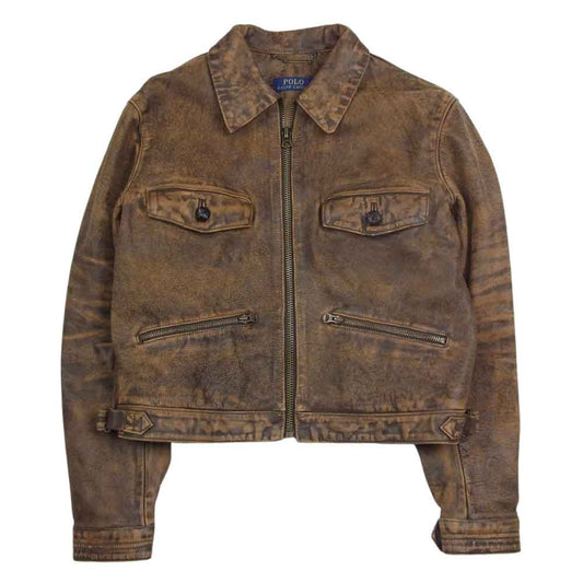 POLO RALPH LAUREN ポロ・ラルフローレン 国内正規品 ヴィンテージ加工 レザー ジャケット ブラウン系 S【中古】