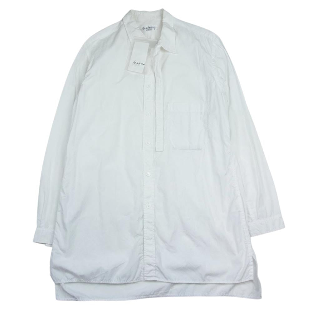 Yohji Yamamoto POUR HOMME ヨウジヤマモトプールオム 20AW HR-B05-001 台衿ロングカラー 環縫い コットンロングブラウス ホワイト系 2【中古】