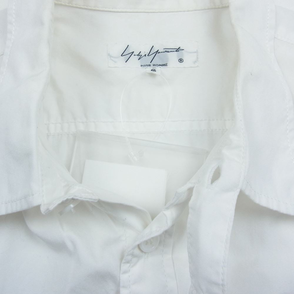 Yohji Yamamoto POUR HOMME ヨウジヤマモトプールオム 20AW HR-B05-001 台衿ロングカラー 環縫い コットンロングブラウス ホワイト系 2【中古】